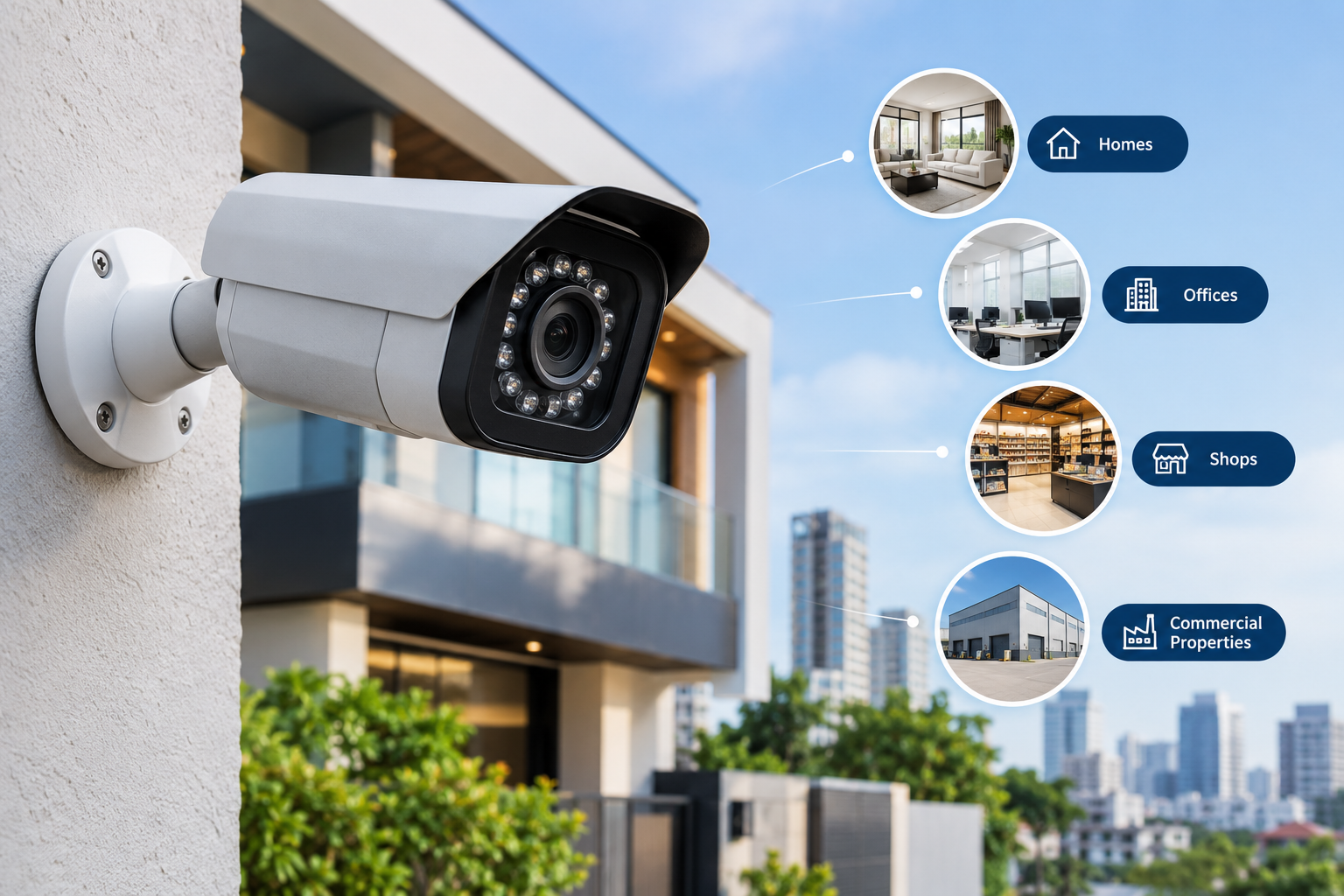 Outdoor CCTV security camera monitoring homes, offices, shops and commercial properties