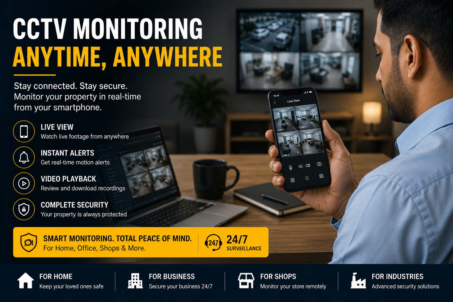 CCTV security system in Pune with remote mobile monitoring on a smartphone